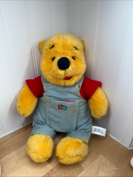 Mattel Other - Disney Winnie the Pooh Plush Toy in Yellow with Red Shirt and Denim Overall book